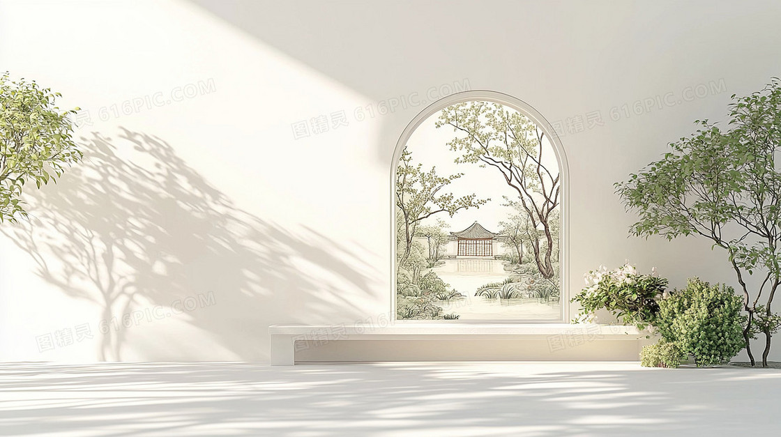 简约园林建筑树木背景