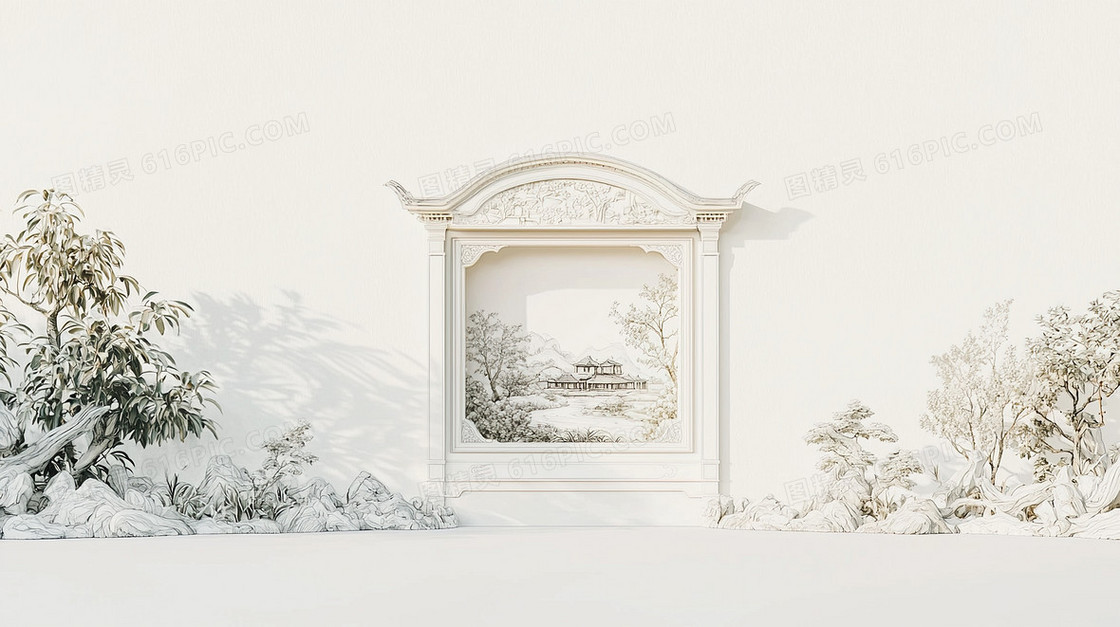 简约园林建筑树木背景