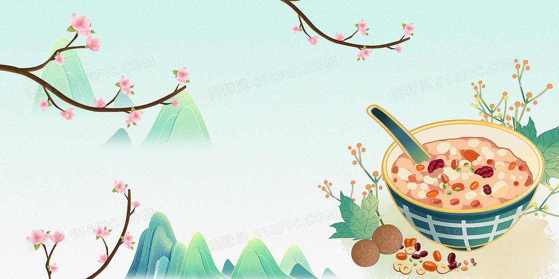 插画风创意粥品合成背景