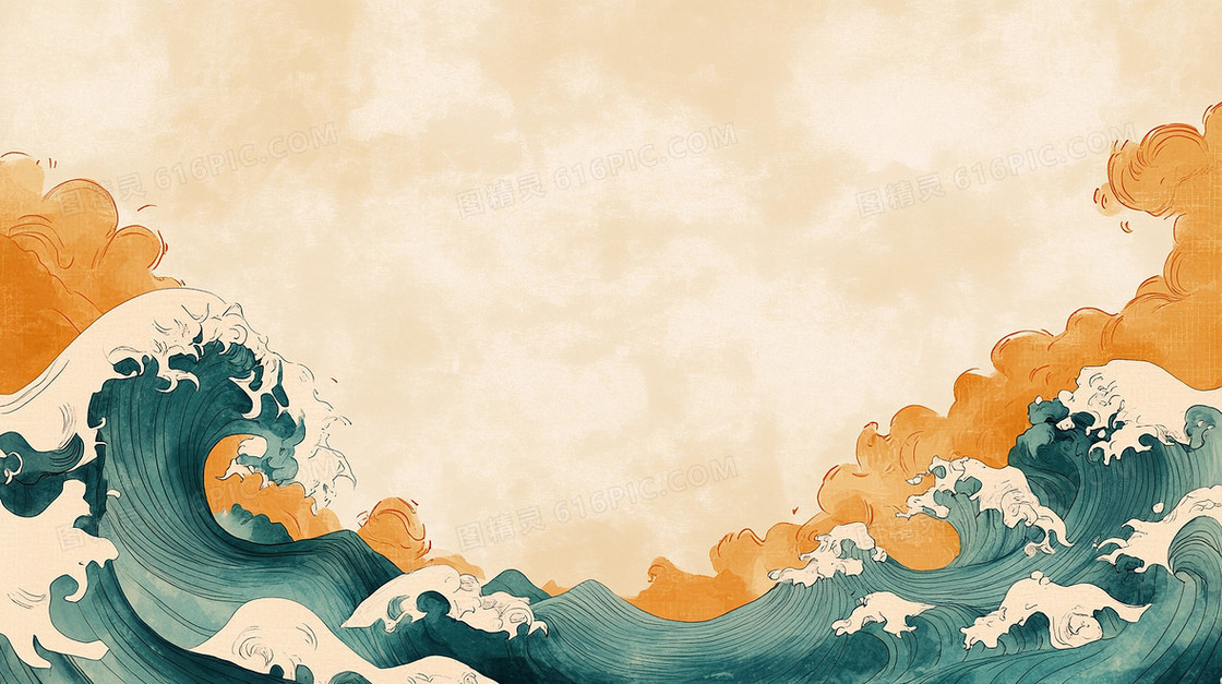简约古风海浪背景
