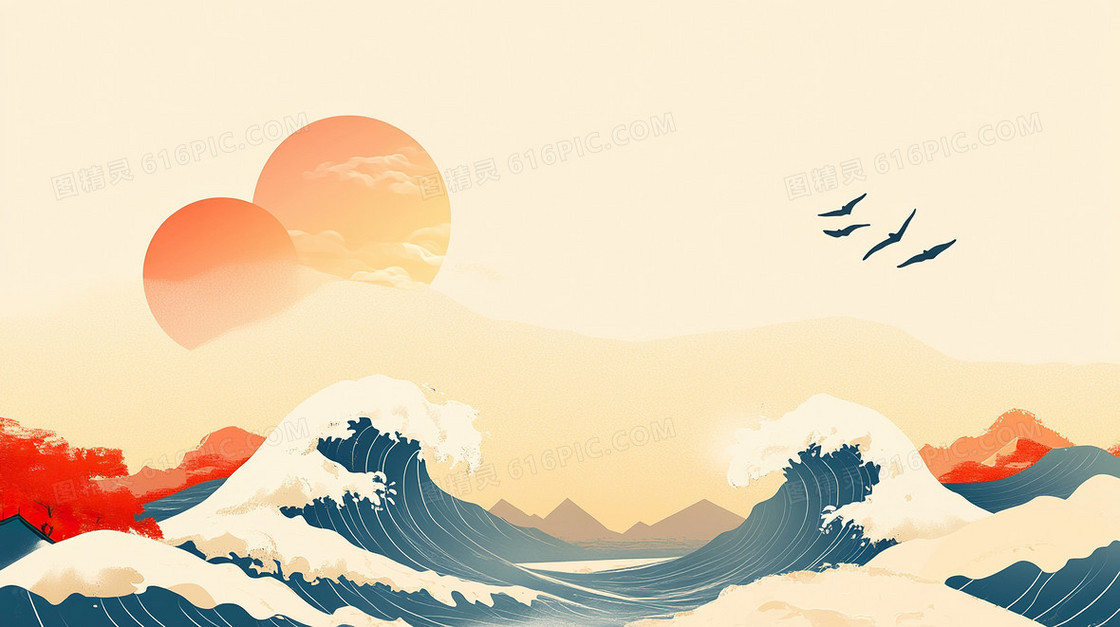 简约古风海浪背景