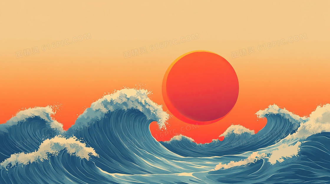 简约古风海浪背景