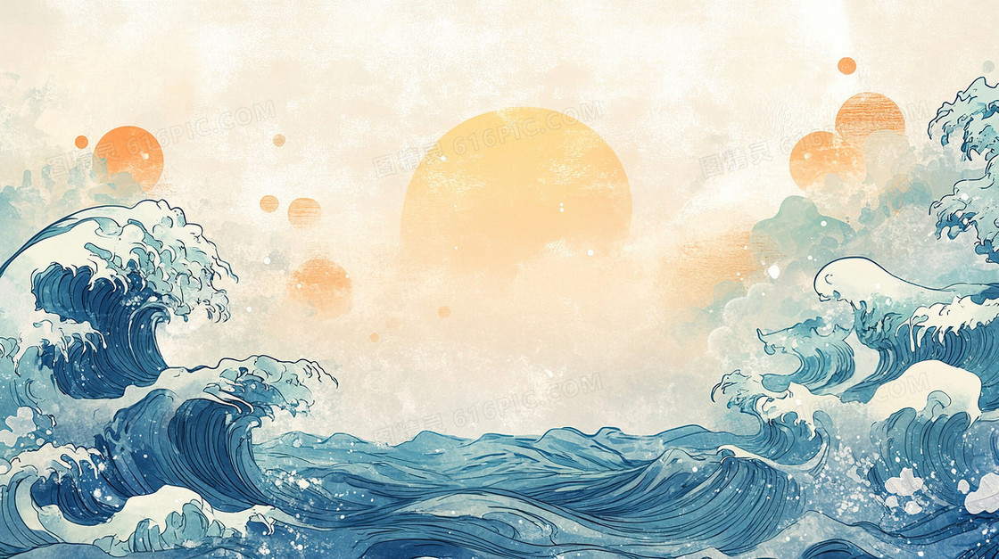 简约古风海浪背景