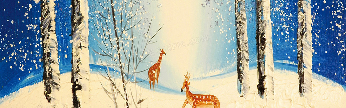 唯美雪景油画背景
