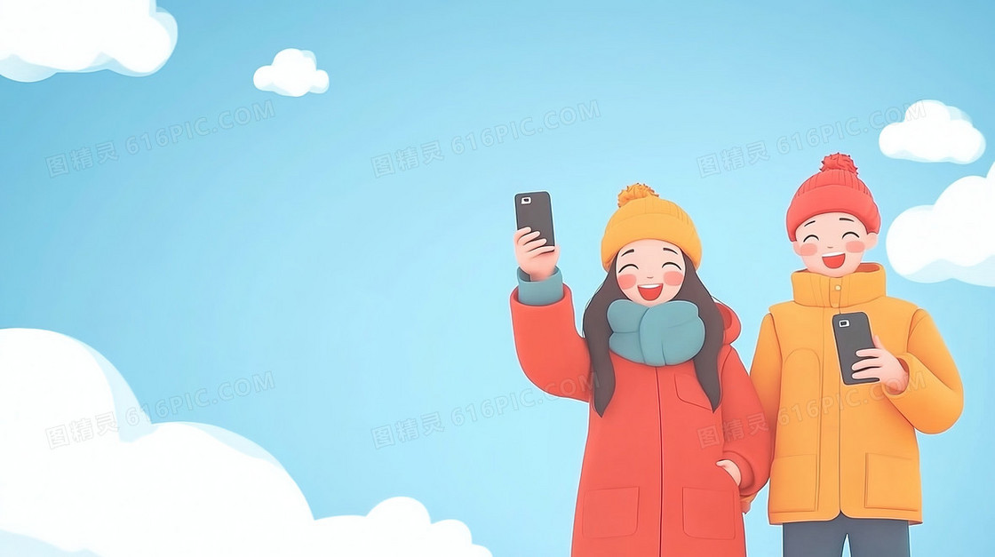 冬季情侣旅行自拍背景