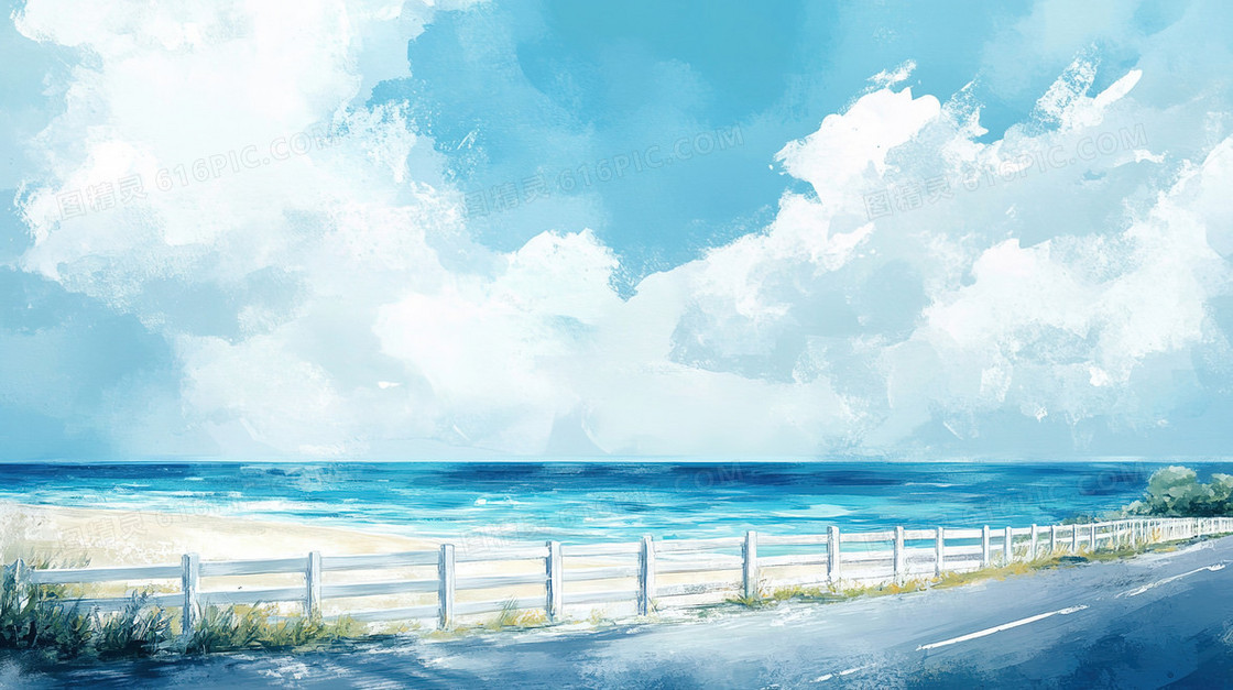 卡通清晰沿海马路背景