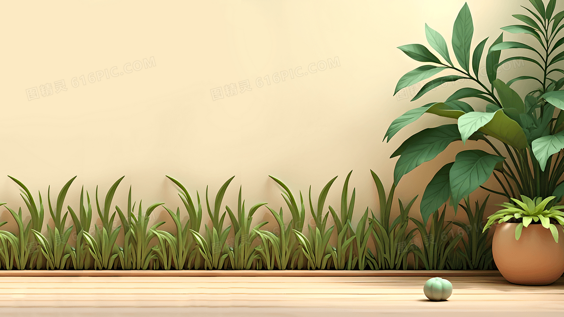 蓝色立体盆栽背景