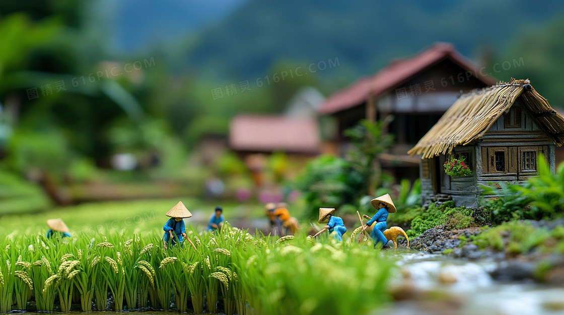 微缩水稻农业农村田地种植背景