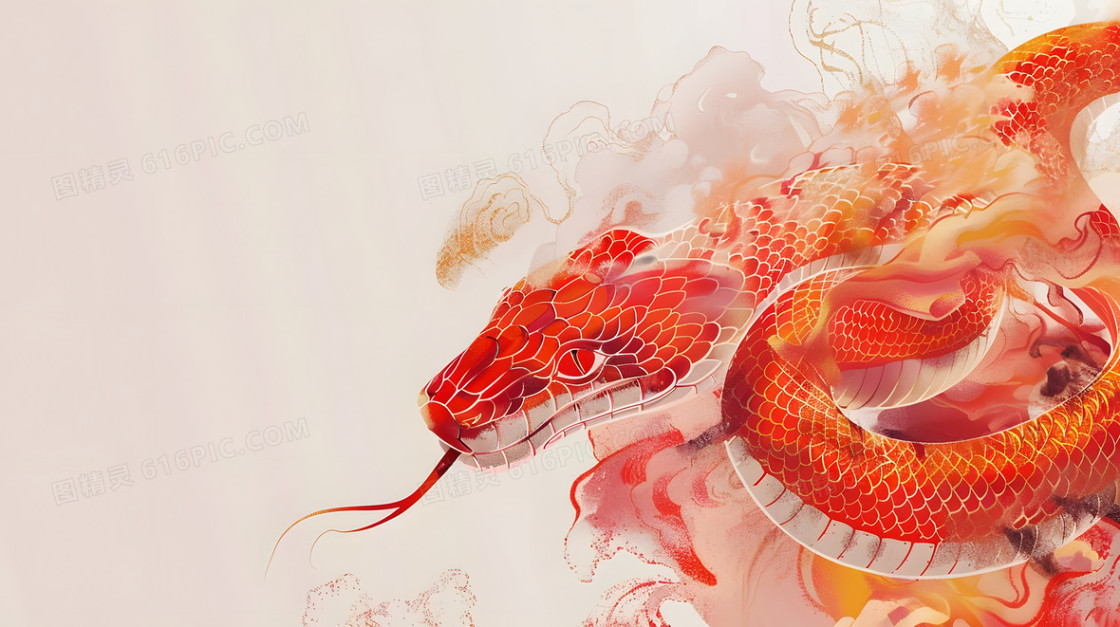 水彩 新年 蛇年 蛇 AI AI背景 数字艺术