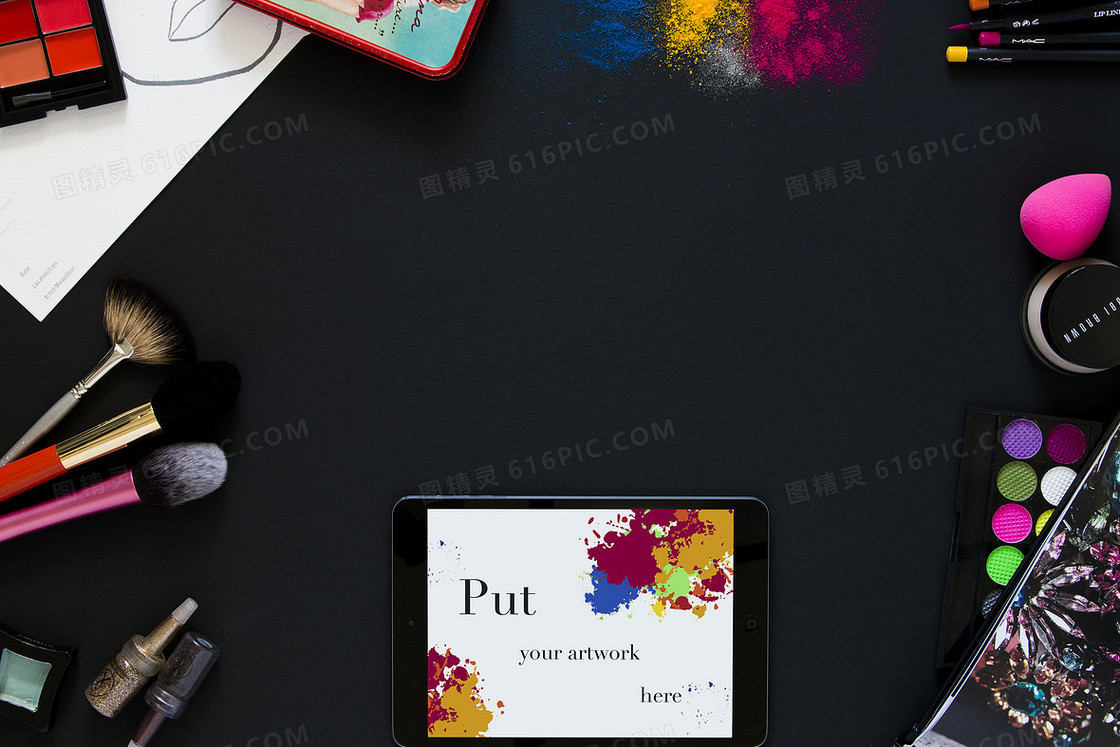 复古色调化妆用品pad静物背景图