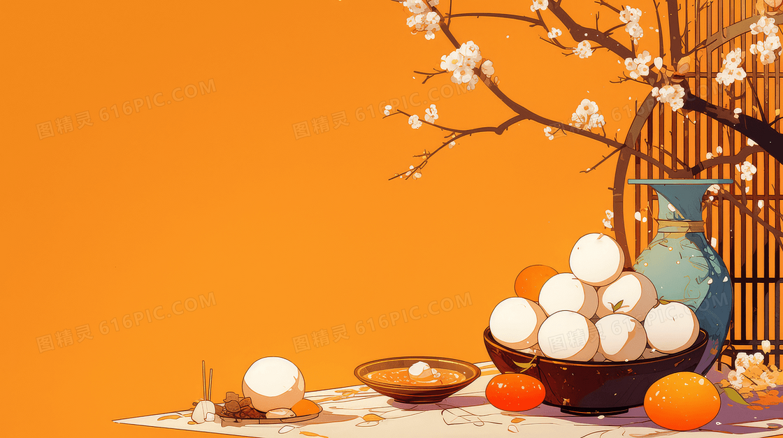 卡通插画元宵节汤圆背景