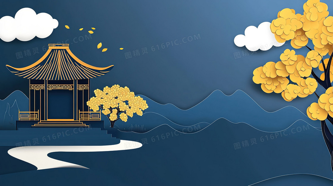 中式立体亭子背景
