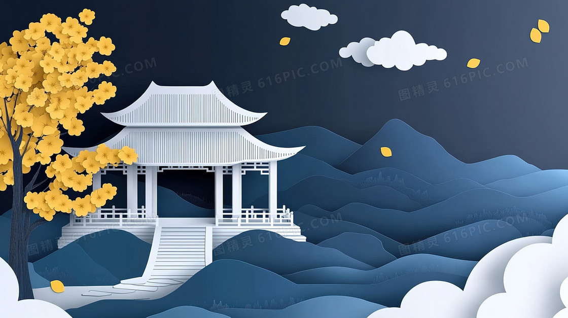 中式立体亭子背景