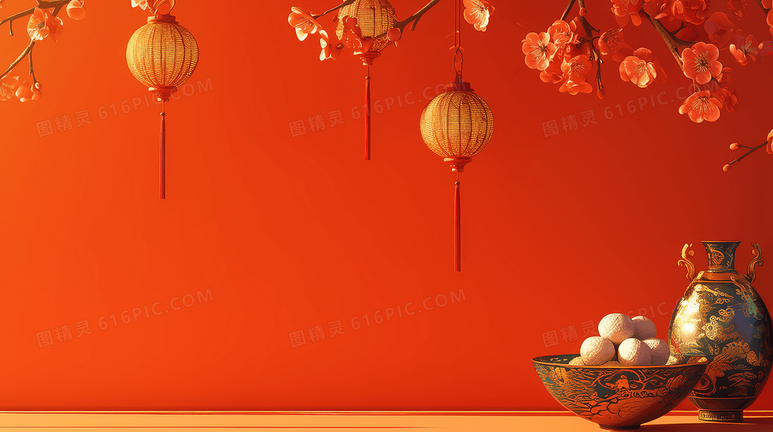 3D中式汤圆元宵节背景