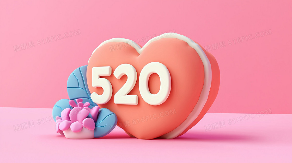 C4D立体浪漫520情人节爱心创意背景