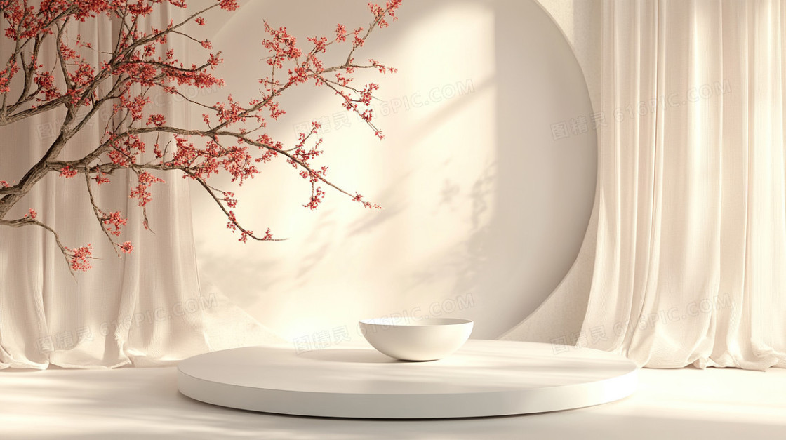 光影桃花立体中国风陈列背景