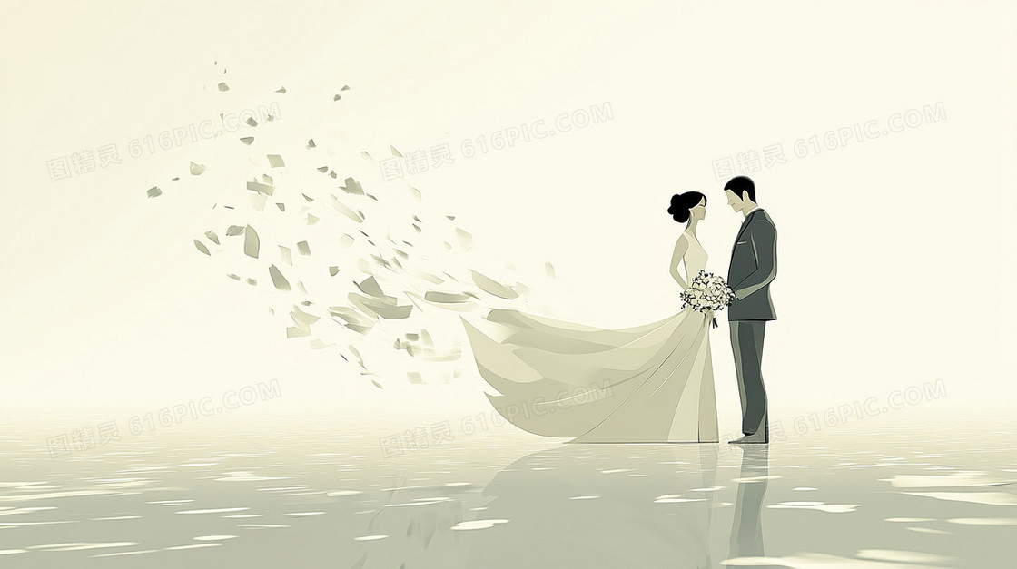 插画风结婚情人节背景