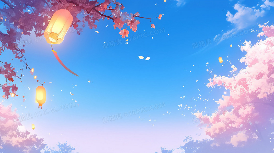 卡通元宵灯笼夜空背景