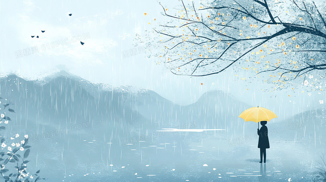 女孩雨中打伞背景