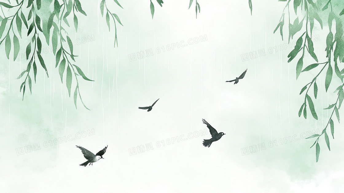 春雨杨柳飞燕背景