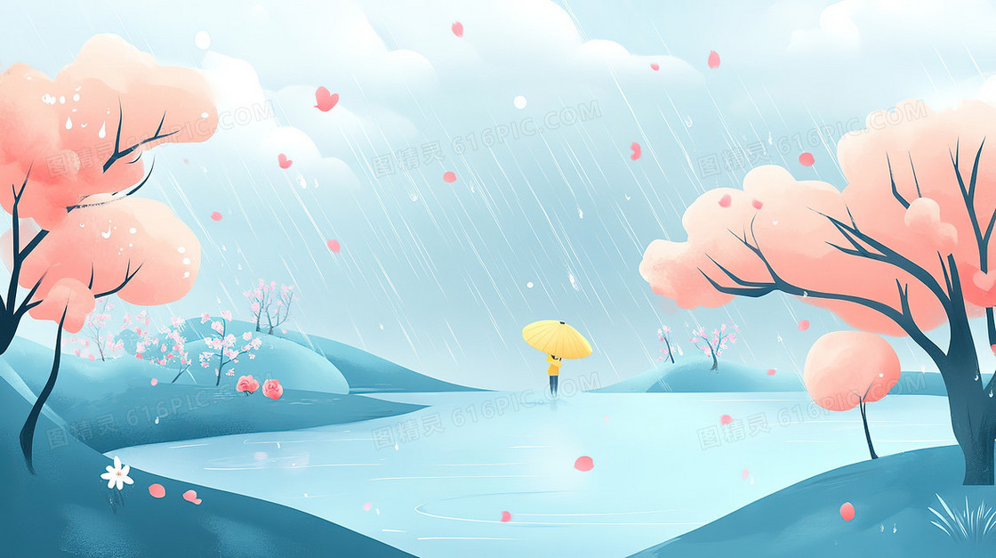 女孩雨中打伞背景