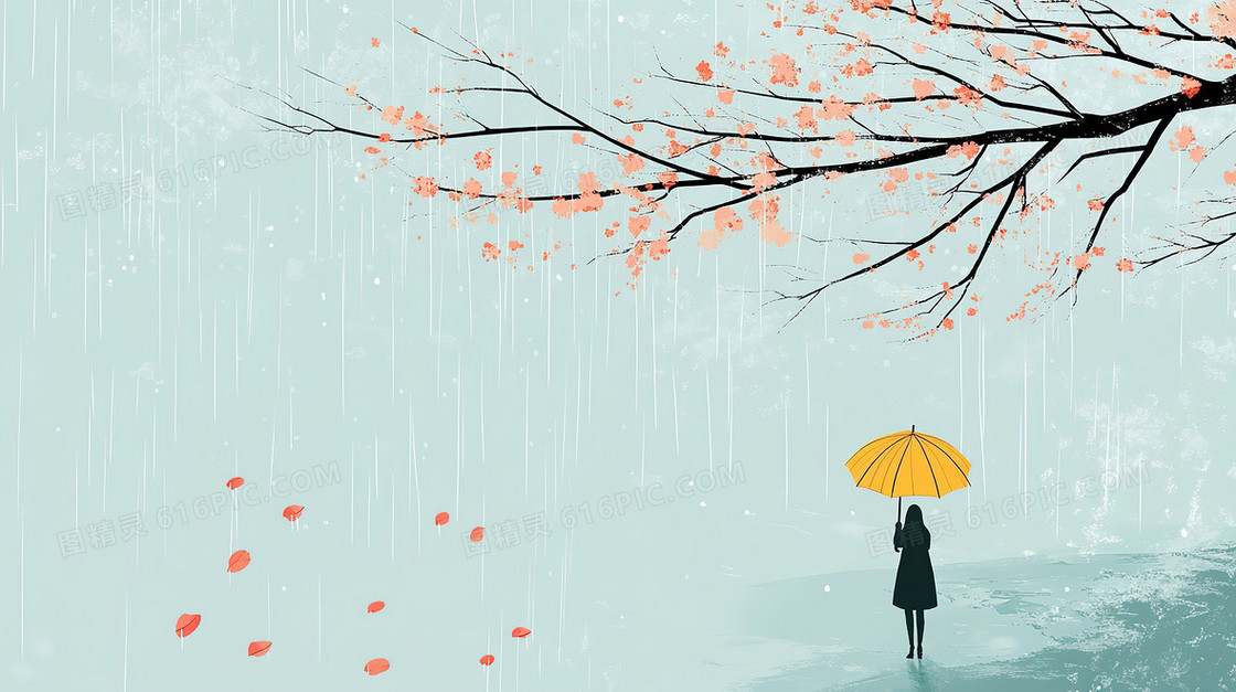 女孩雨中打伞背景