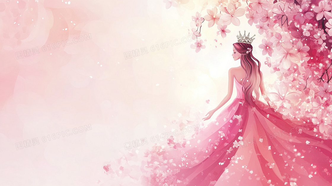女神节皇冠粉色背景