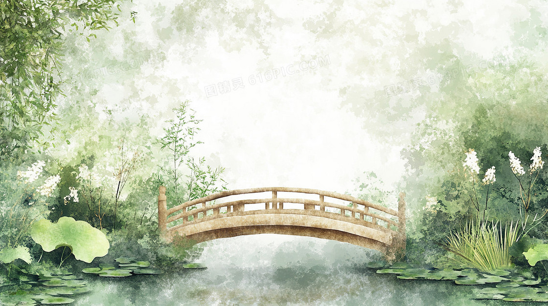 水彩风格小桥背景
