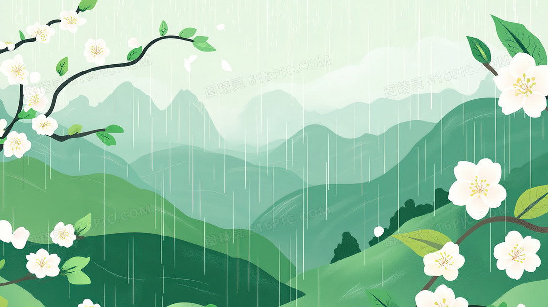 雨水花枝简洁背景