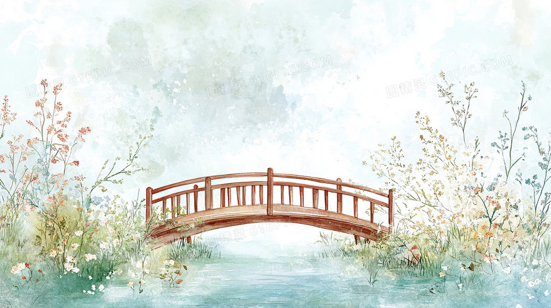 水彩风格小桥背景