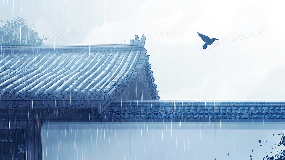 雨中屋檐飞燕背景