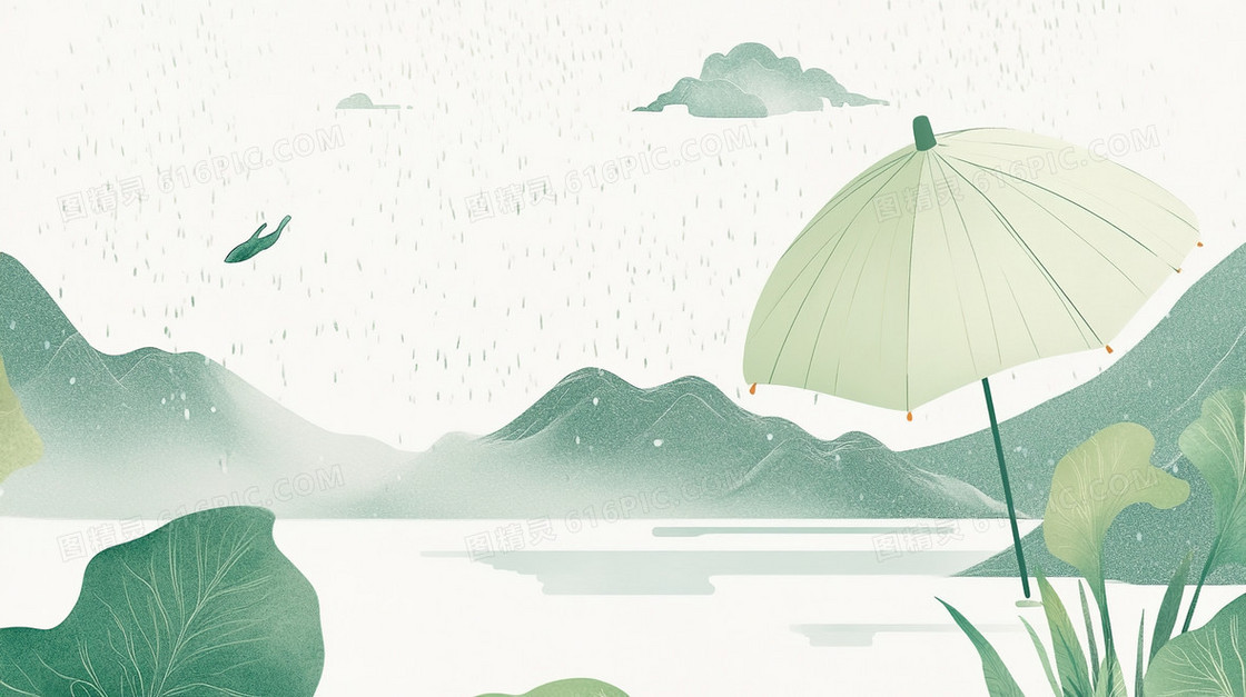 雨水油纸伞简洁背景