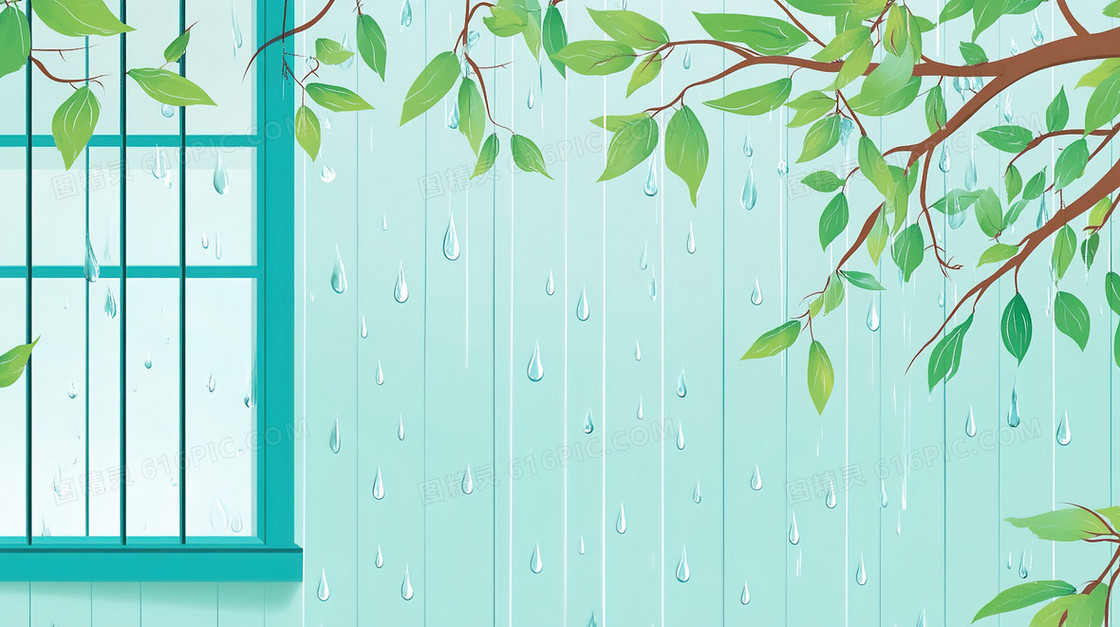 雨水窗户插画风简洁背景