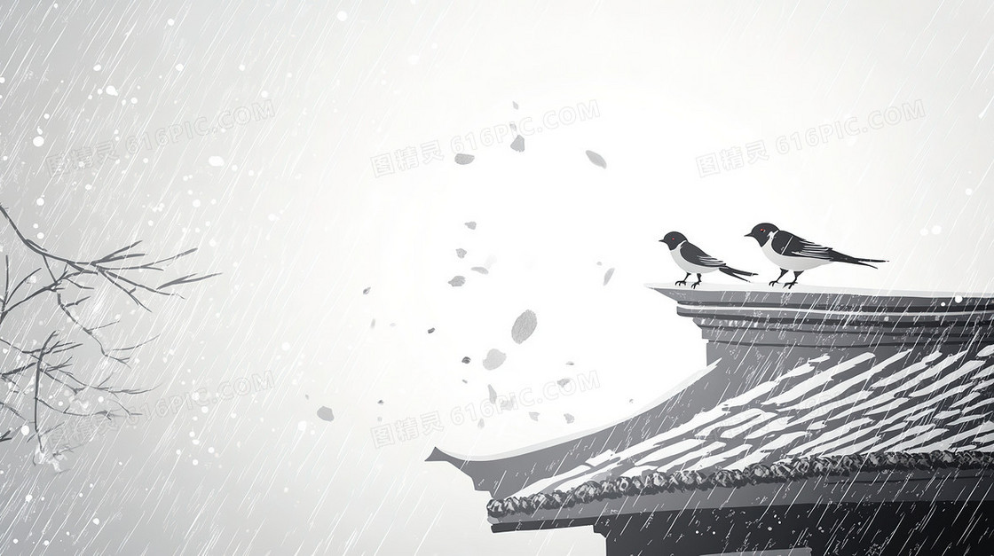 雨中屋檐飞燕背景