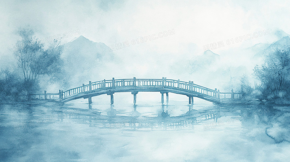 水彩风格小桥背景