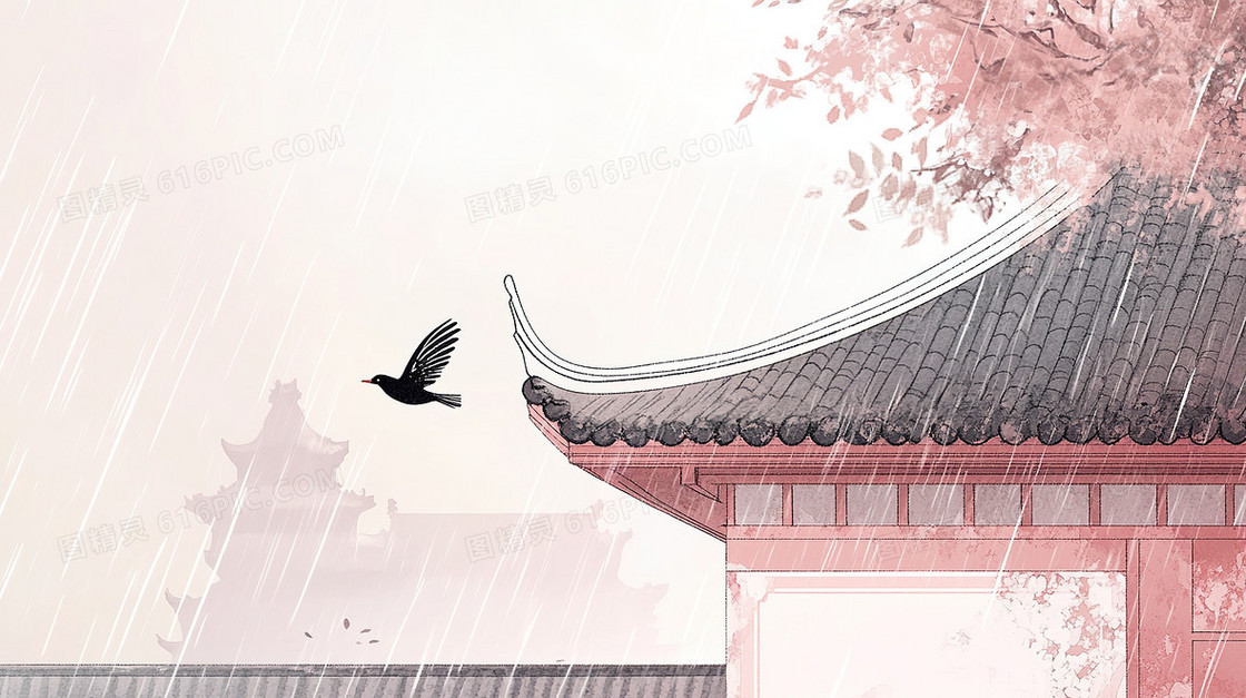 雨中屋檐飞燕背景