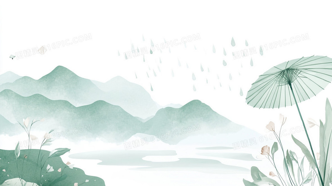 雨水油纸伞简洁背景