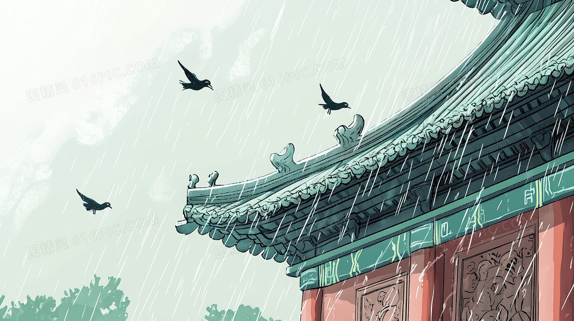 雨中屋檐飞燕背景