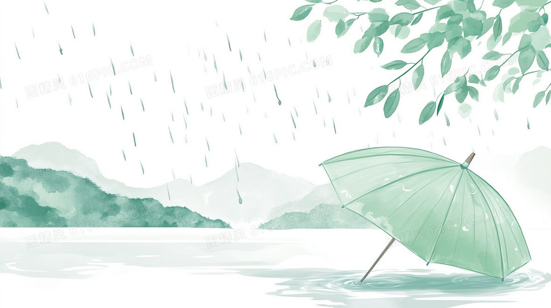 雨水油纸伞简洁背景