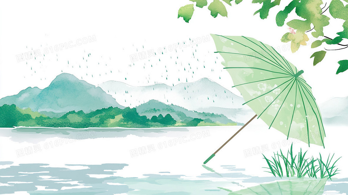 雨水油纸伞简洁背景