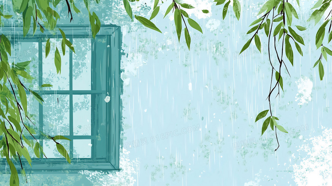 雨水窗户插画风简洁背景