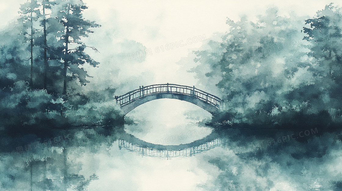 水彩风格小桥背景