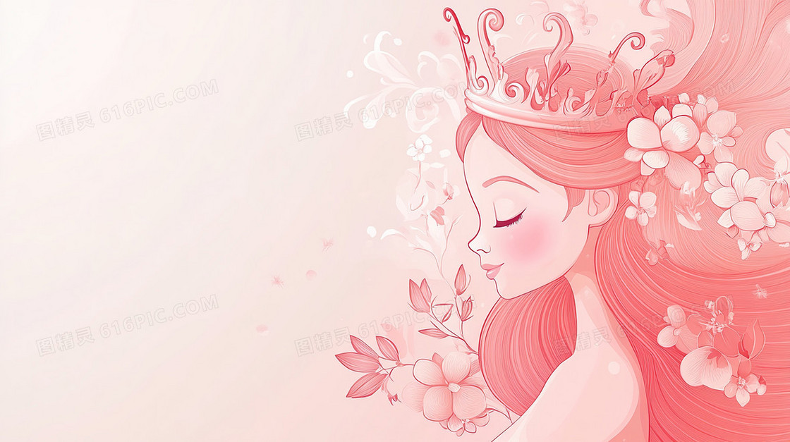女神节皇冠粉色背景