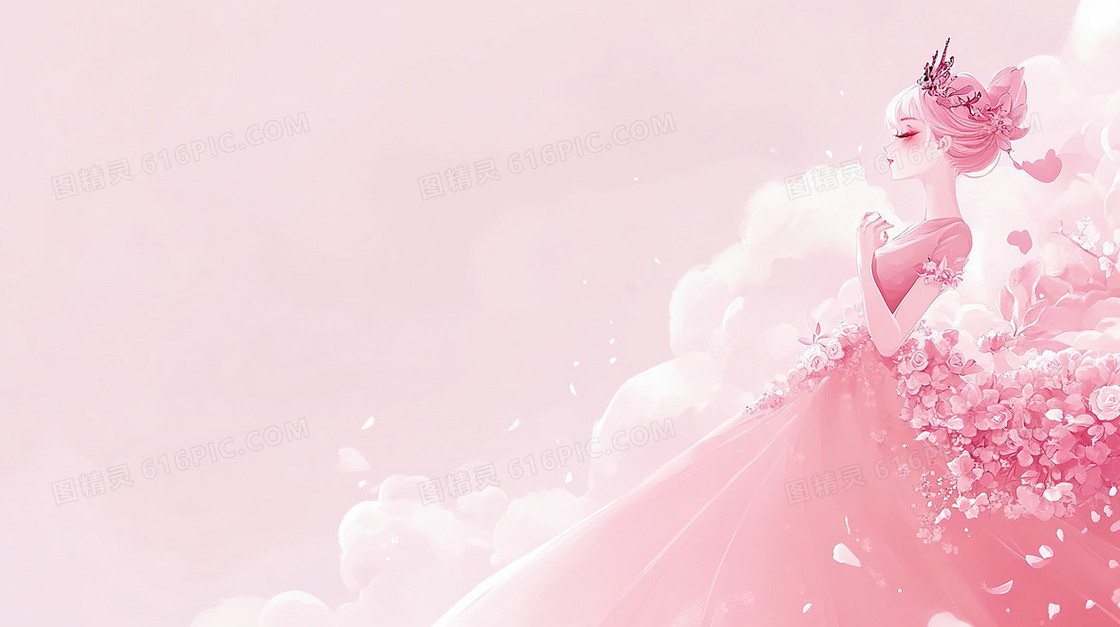 女神节皇冠粉色背景