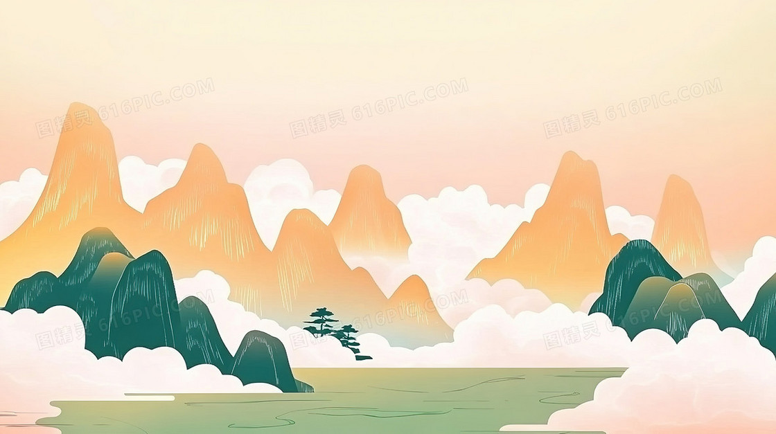 插画风创意山背景