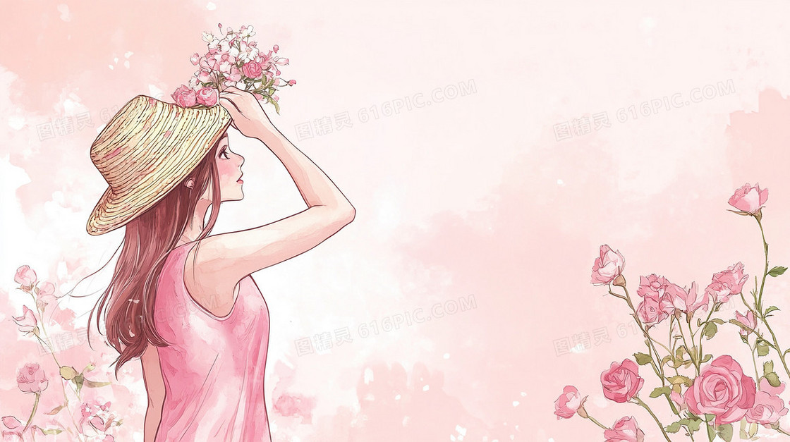 女卡通女孩神节浪漫妇女节背景