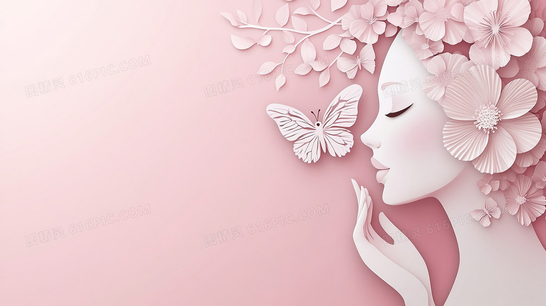 女神节女孩人物剪影背景