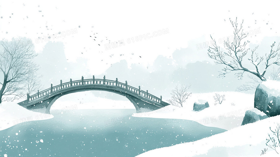 卡通插画风小桥背景