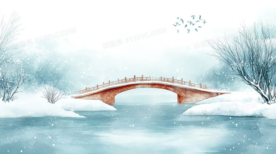 卡通插画风小桥背景