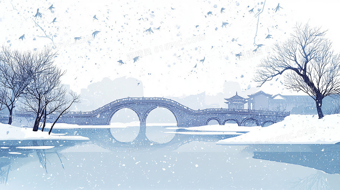 卡通插画风小桥背景